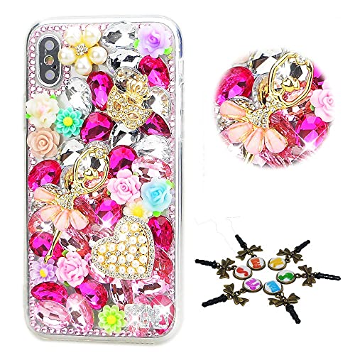 STENES Bling Case Compatible with iPhone 11 Pro Max - Stylish - 3D Handmade Sparkle Bling Ballet Girls Mask Heart Flowers Design Cover Case Compatible with iPhone 11 Pro Max 6.5 Inch 2019 - Pink