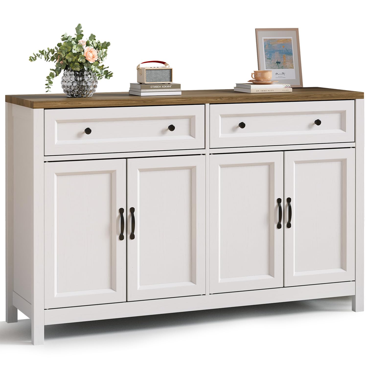 Retro Kitchen Sideboard Storage Cabinet | 2 Drawers, 4 Doors, Adjustable Shelves, MDF Structure, Living Room, Kitchen, Dining Room and Hallway, 140 x 40 x 90 cm