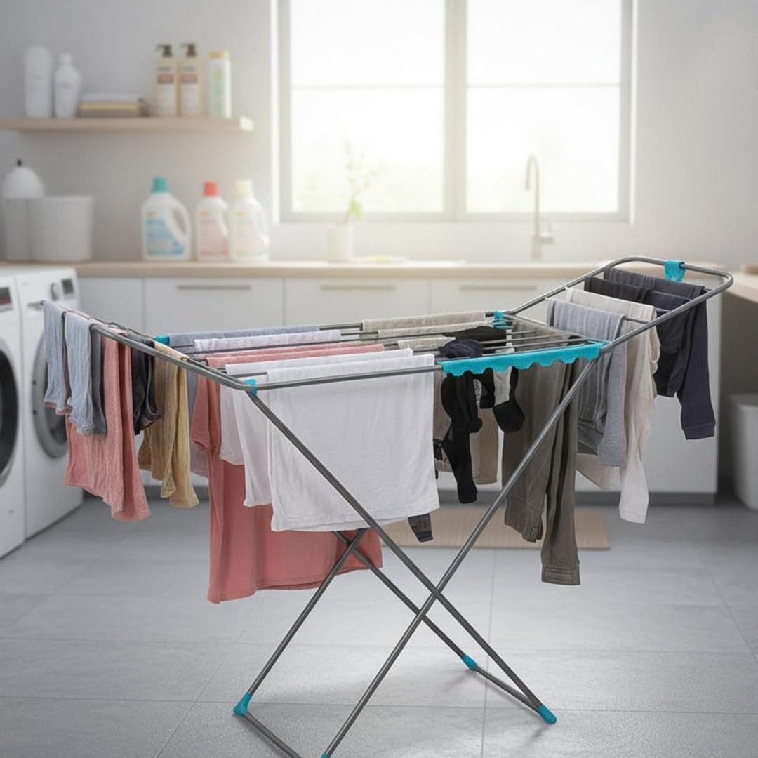 Casabella Foldable Clothes Airer, Heavy-Duty 18M Drying Rack with Wings, Large Iron Laundry Rack for Indoor & Outdoor Use, Space Saving Clothes Horse