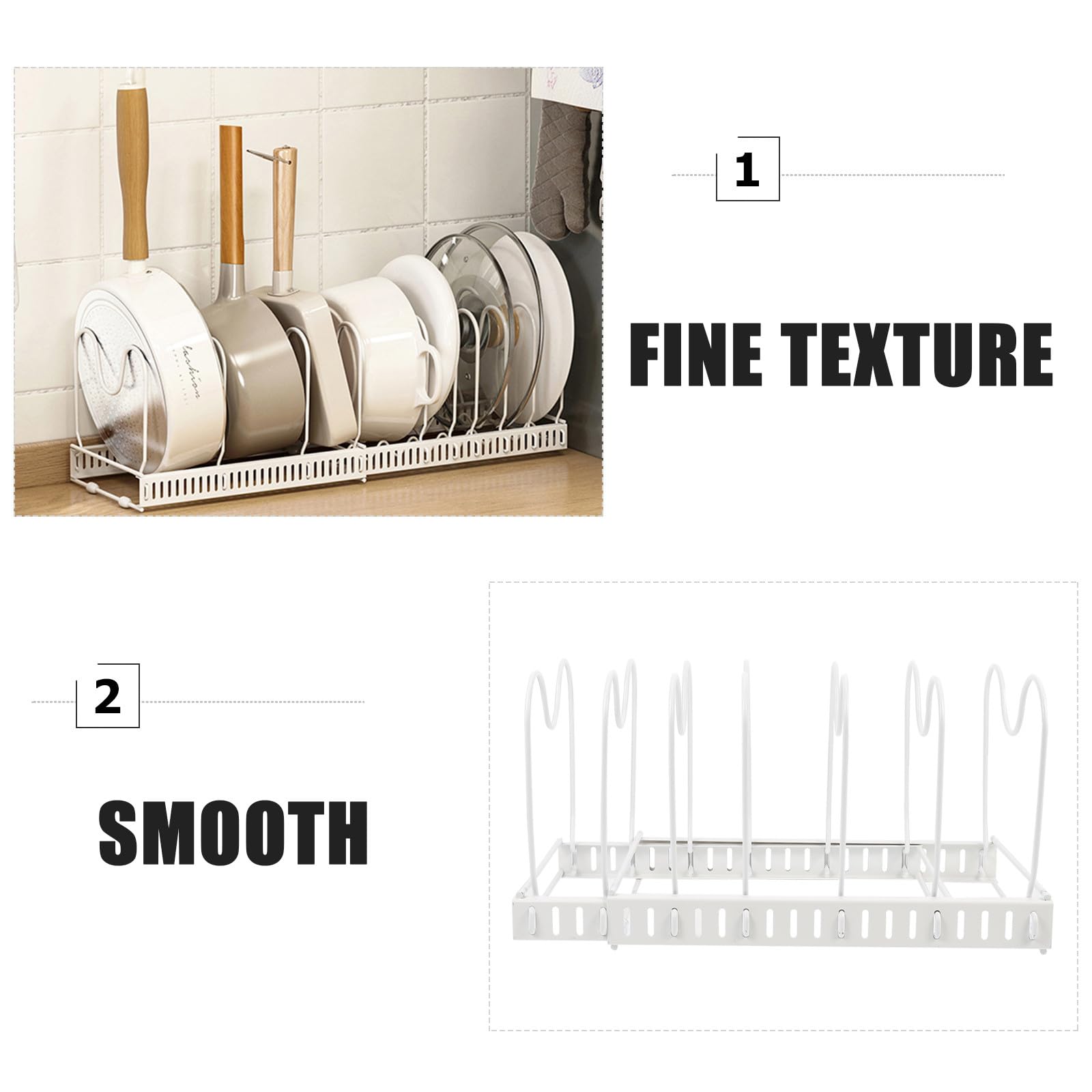Soporte para Tapa de Olla de Hierro Blanco Extensible de Mesa | Organizador de Cocina, Superficie Curvada Estable E, Diseño Sencillo y Creativo