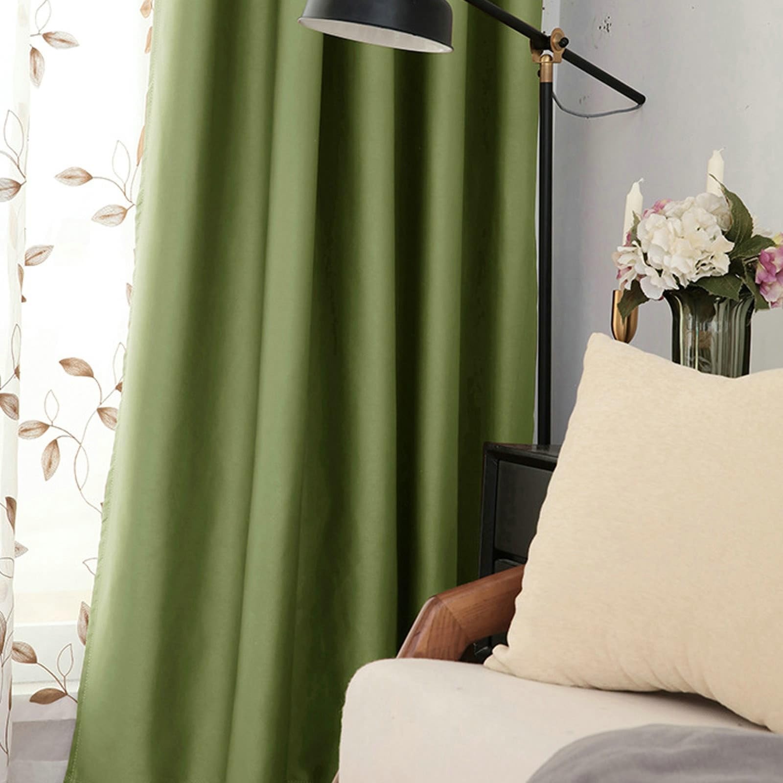 Jugendzimmer Vorhänge Grün Einfarbig mit Ösen 214 cm Lang, Verdunkelnd Gardiene Vorhang Polyester Fenstervorhang für Schlafzimmer Wohnzimmer, 214x86 cm(Höhe x Breite)