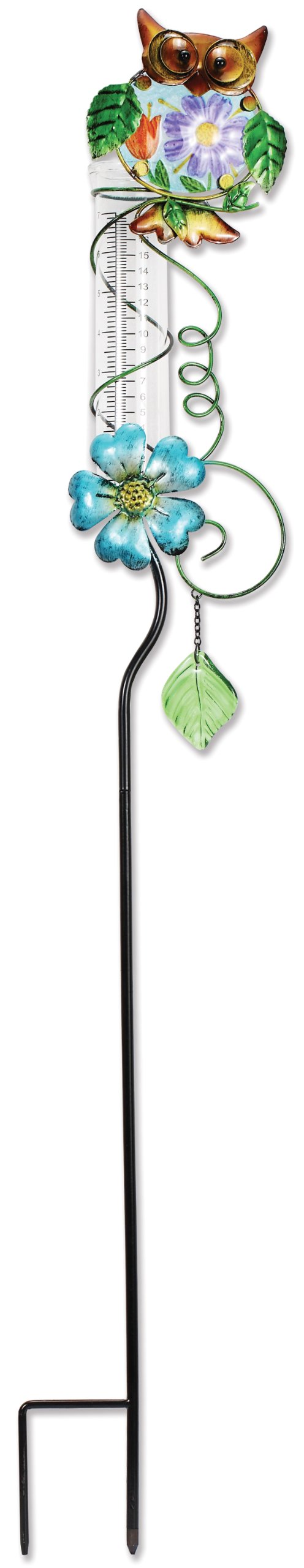 Sunset Vista Design Studios Fused Colored Glass Rain Gauge, Owl