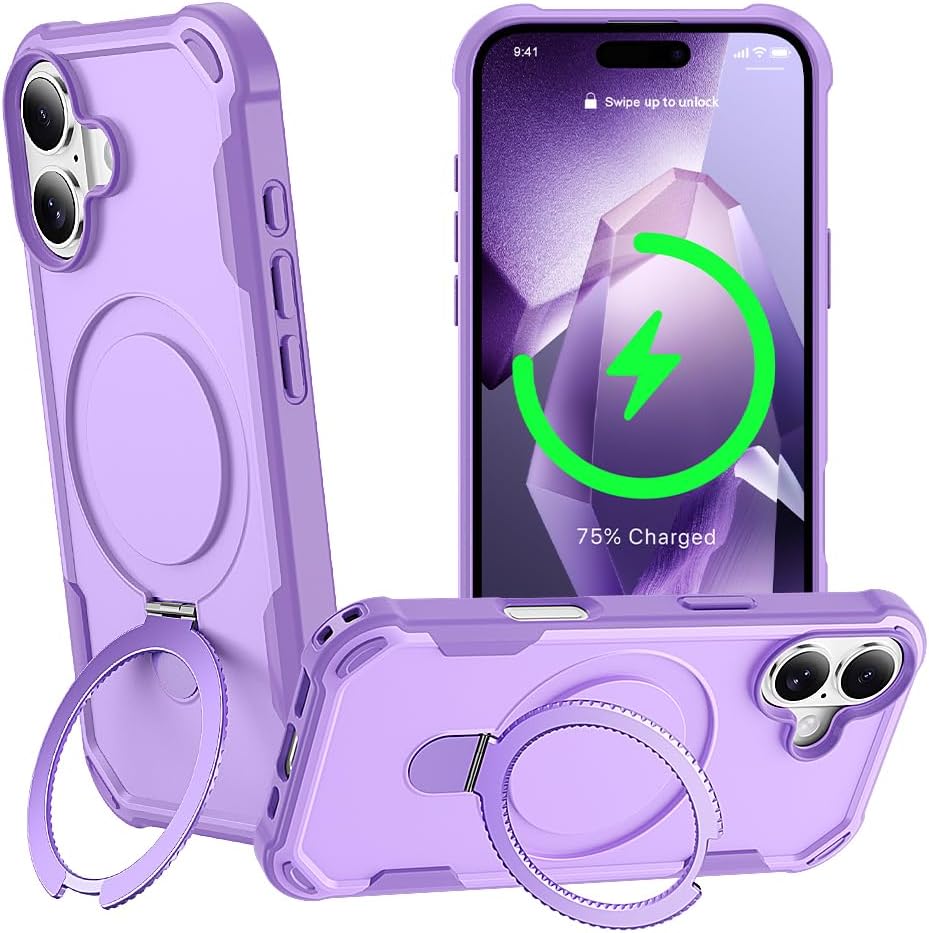 CHAOFEnG Designed for iPhone 17 Case with Magnetic Stand [Military Drop Protection][Compatible with Magnet] Shockproof 17 Phone Case with Ring Holder, Purple