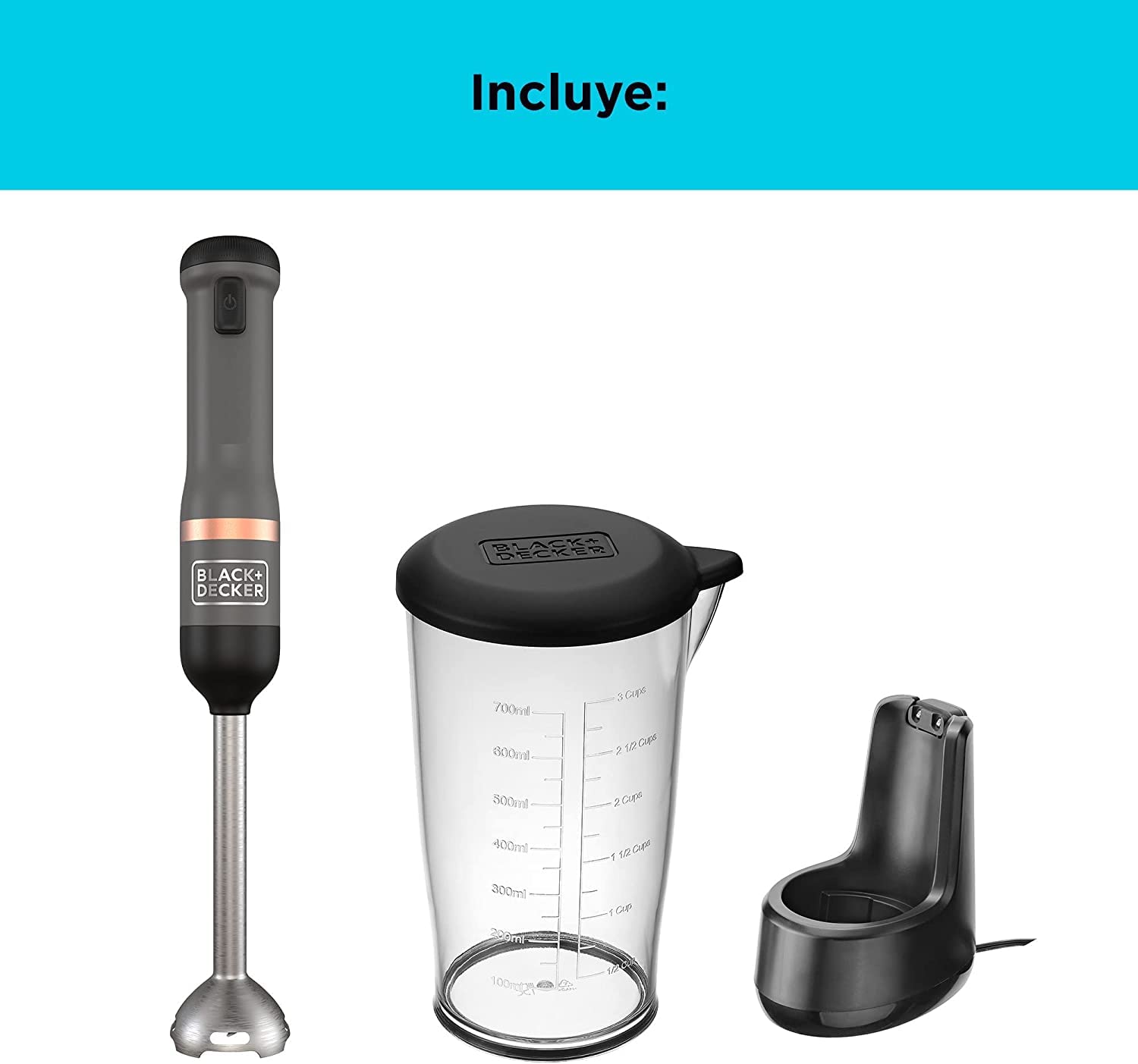BLACK+DECKER Batidora de mano 7,2V, multifunción, 5 velocidades, inalámbrica, batería recargable, 32 min de autonomía, diseño compacto y ergonómico, incluye accesorios, BCKM1011KGF-QW