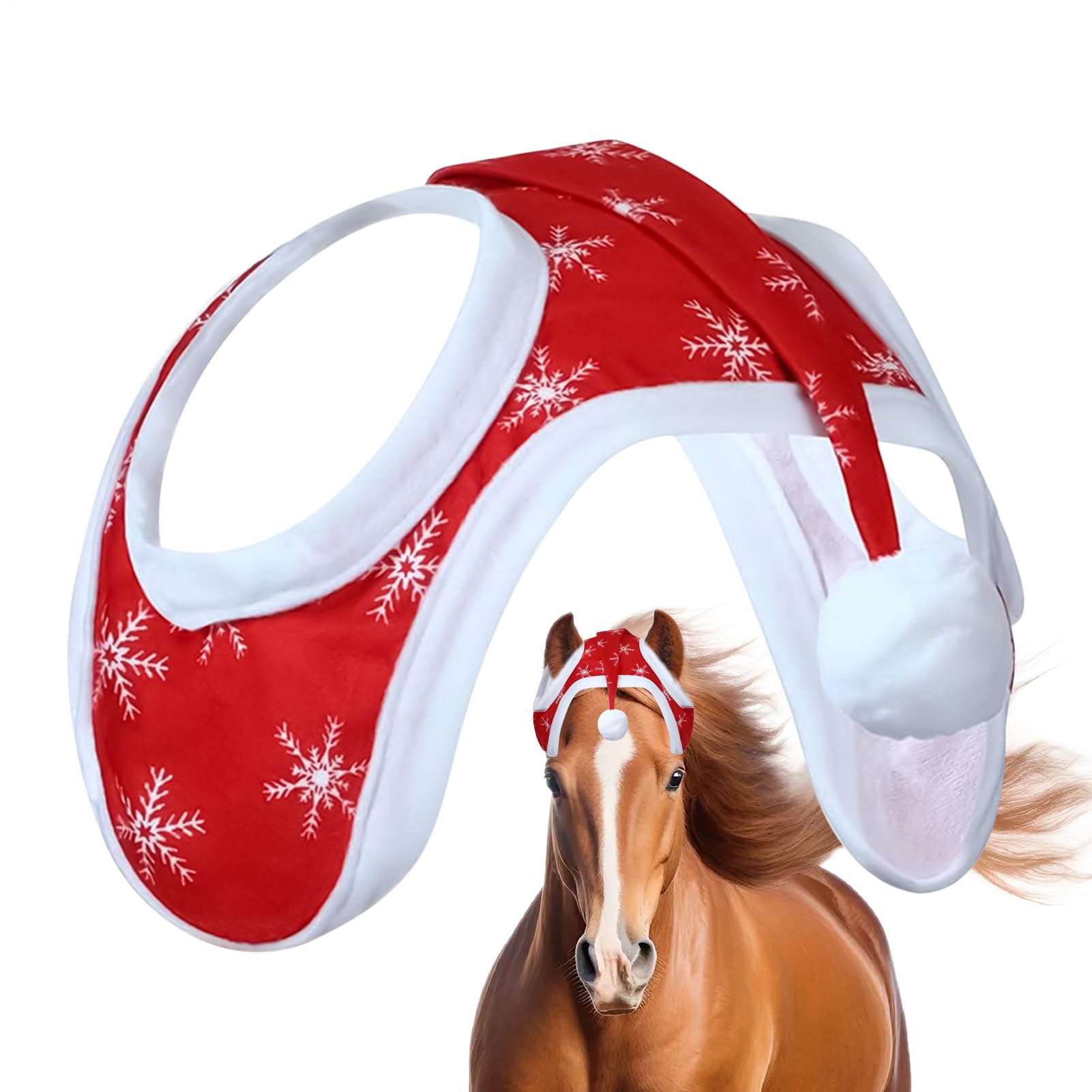 Cappello di Natale per cavallo, Babbo Natale sui, copertura per la testa con motivo fiocco di neve, costume decorativo per equitazione invernale e eventi festivi