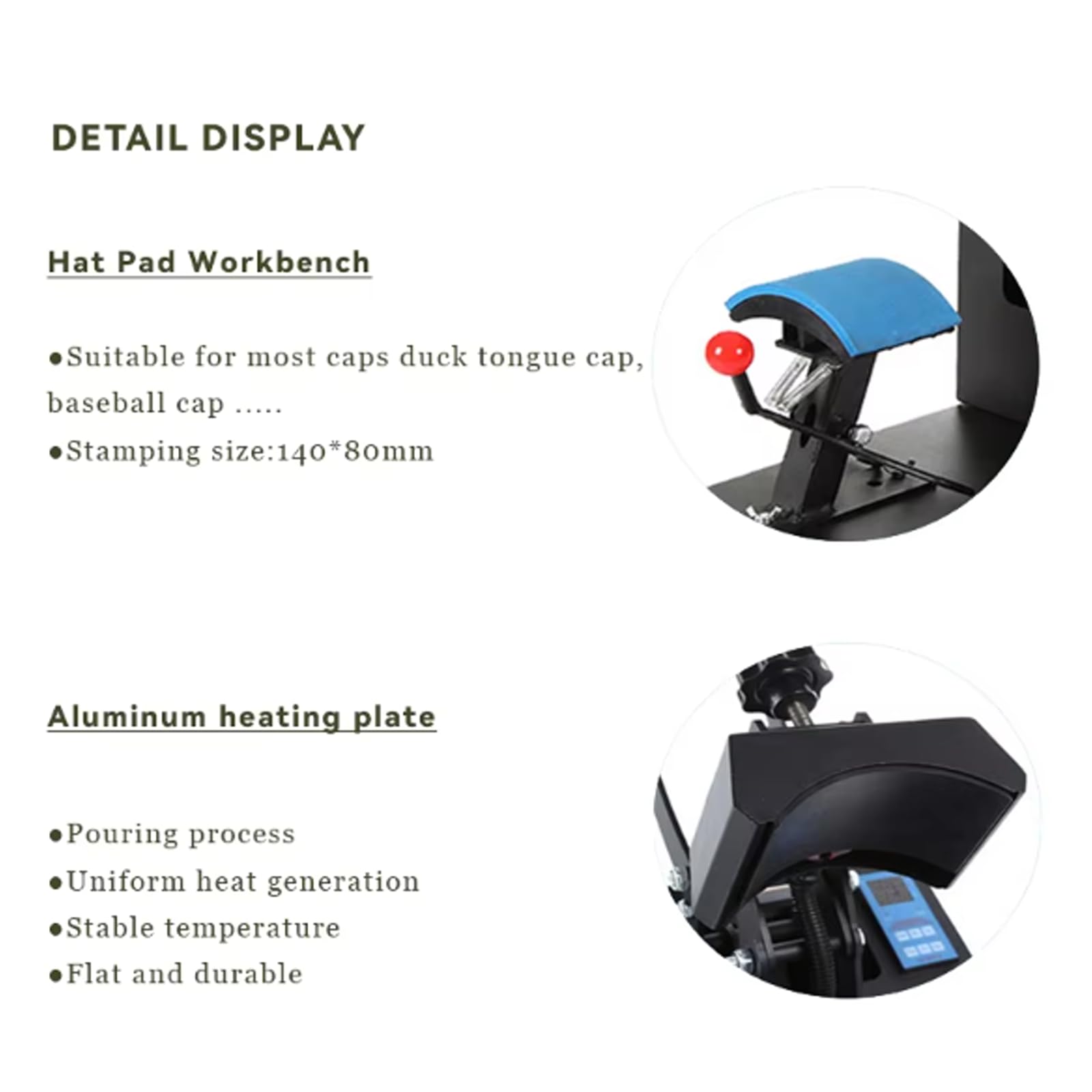 Kappenwärmepresse, 14 x 8 mm, gebogenes Element, Hutpresse, Clamshell-Design, professionelle Hutpresse, digitales LCD-Display, 0–999s Timer/Temperaturregelung 0–299 °C, für Mützen, T-Shirts, Taschen
