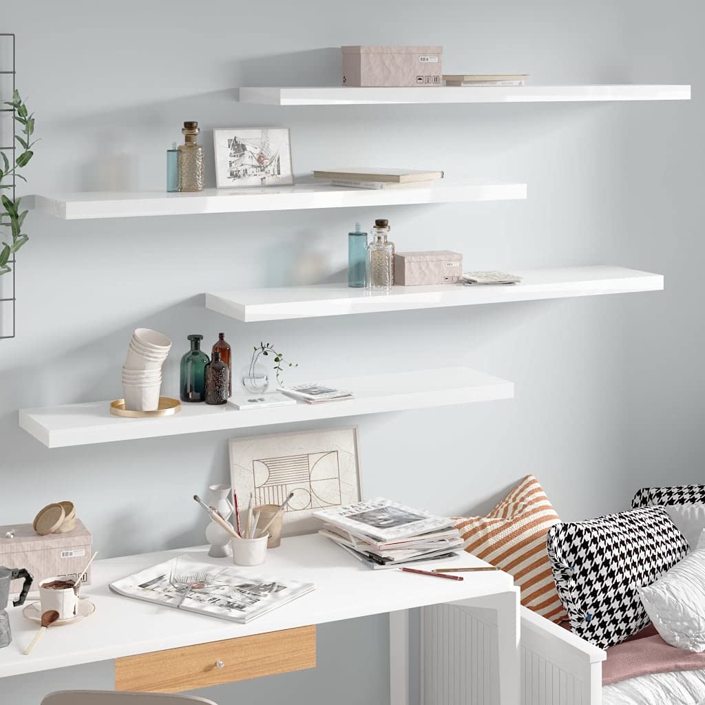Lot de 4 étagères flottantes blanc brillant 120cm étagère murale design en bois MDF