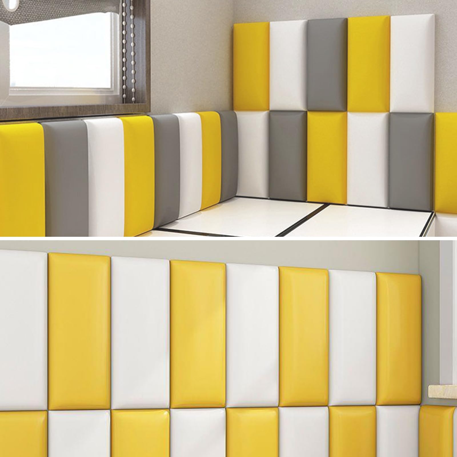Pannelli da parete 3D, softpack anti-collisione, softpack per asilo, autoadesivi da parete, softpack tatami, softpack per parete di sfondo della cameretta dei bambini (giallo, 4 pezzi)