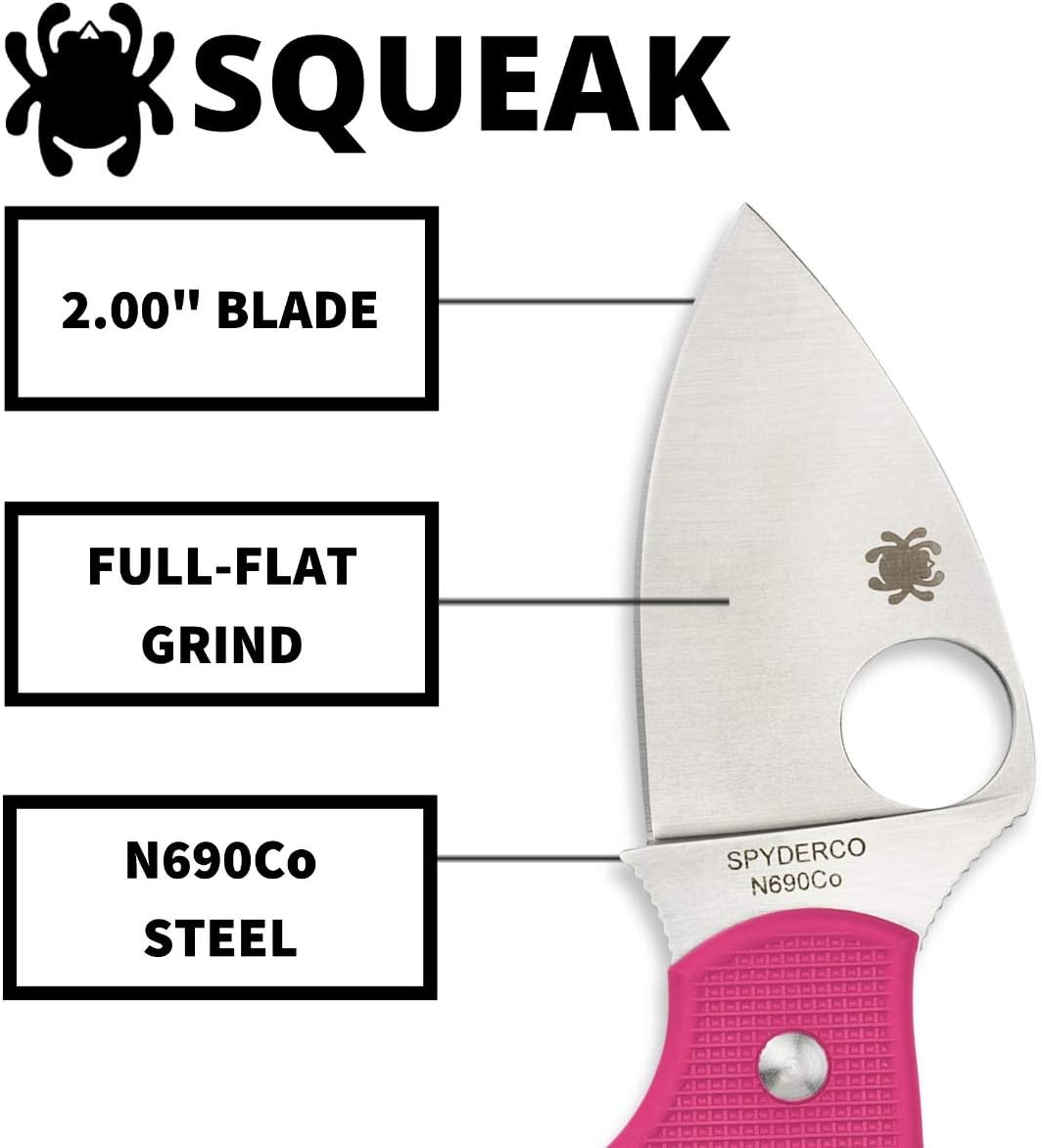 Spyderco Squeak Non-Locking Knife with 2.00" N690Co Stainless Steel Blade and Lighweight Pink FRN Handle - PlainEdge - C154PPN