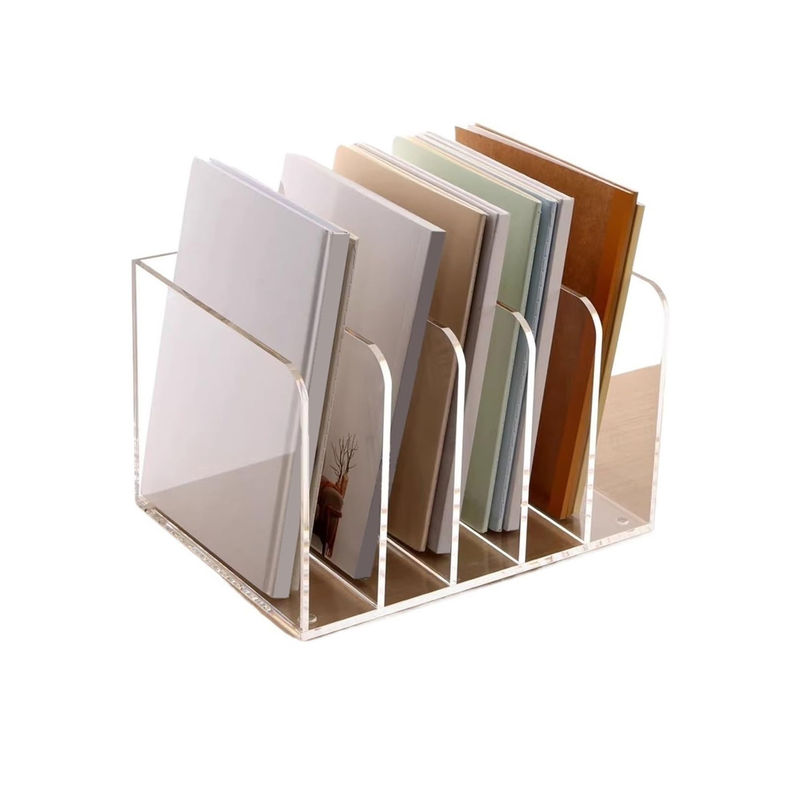 Shihan-2015 One Color Bookcase Tabletop Five Zones Transparent Acrylic Bookshelf Small Office Document Organizer Display Shelf
