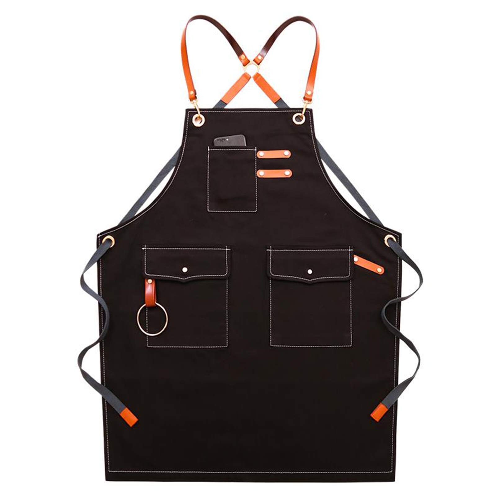FMSBSC Black Apron for Men & Women, Chef Apron, Great for Grilling, Restaurant, Bar, Café, Coffee Shop, Bistro, Bartender,Black