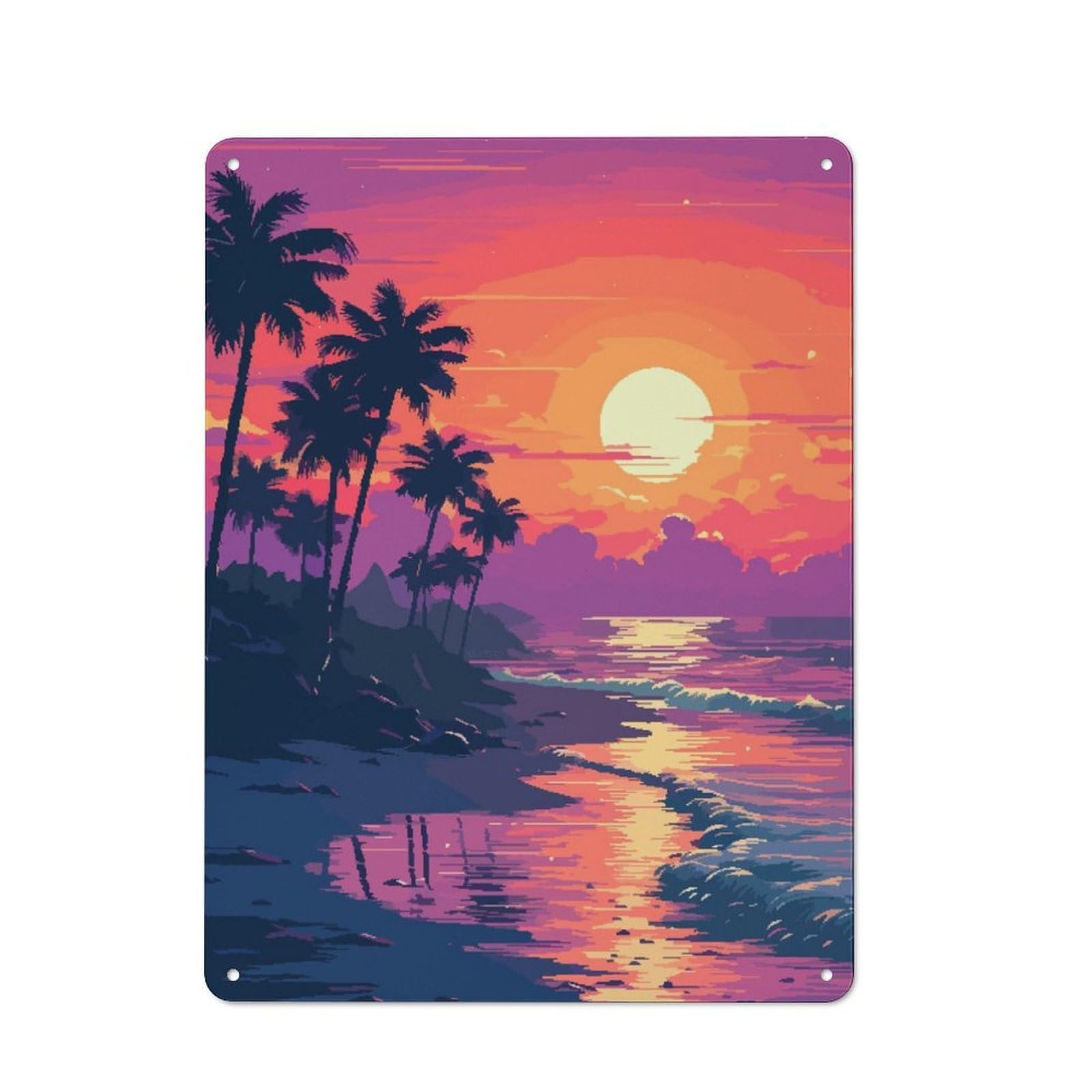 Junmoney Socal Sunset Pixel Art 40X30cm Vintage Metal Plaque With For Garage Or Workshop, A Christmas Gift For People Styling Garage And Workshop