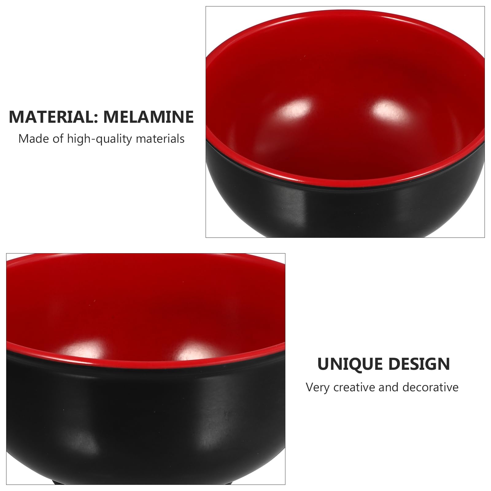 Hemoton 4 Stück Melamin Müslischalen, kleine Servierschüssel, 15,2 cm, unzerbrechliche große Müslischalen, Suppen-/Müslischalen für Suppe, Ramen, Müsli und mehr (Schwarz Rot)