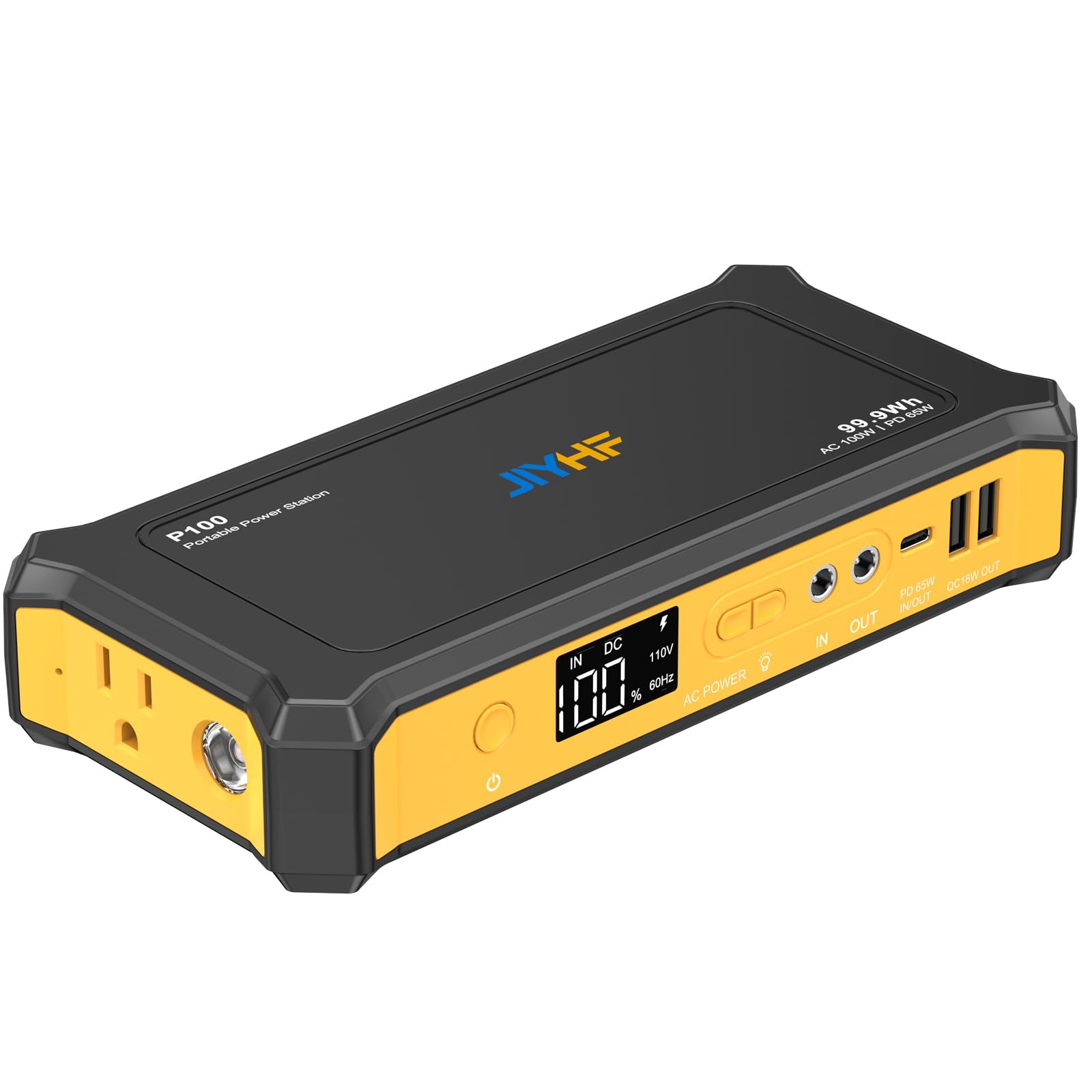 JIYHF Portable Power Station 99.9Wh, Laptop Charger & Backup Power with 65W USB-C PD, 100W AC Outlet, 12V DC Output, LED Light for Camping, Home