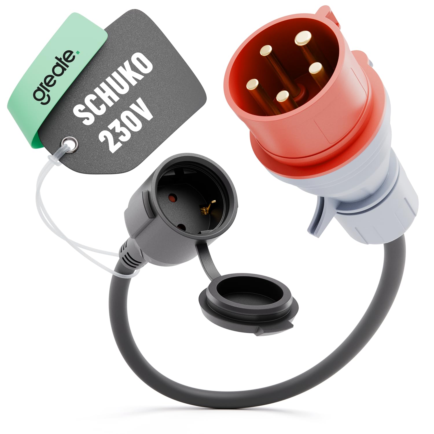 greate Adattatore CEE 16A a presa Schuko - da 400V a 230V 16A con cavo 50 cm e IP44 - spina CEE a presa Schuko 230V