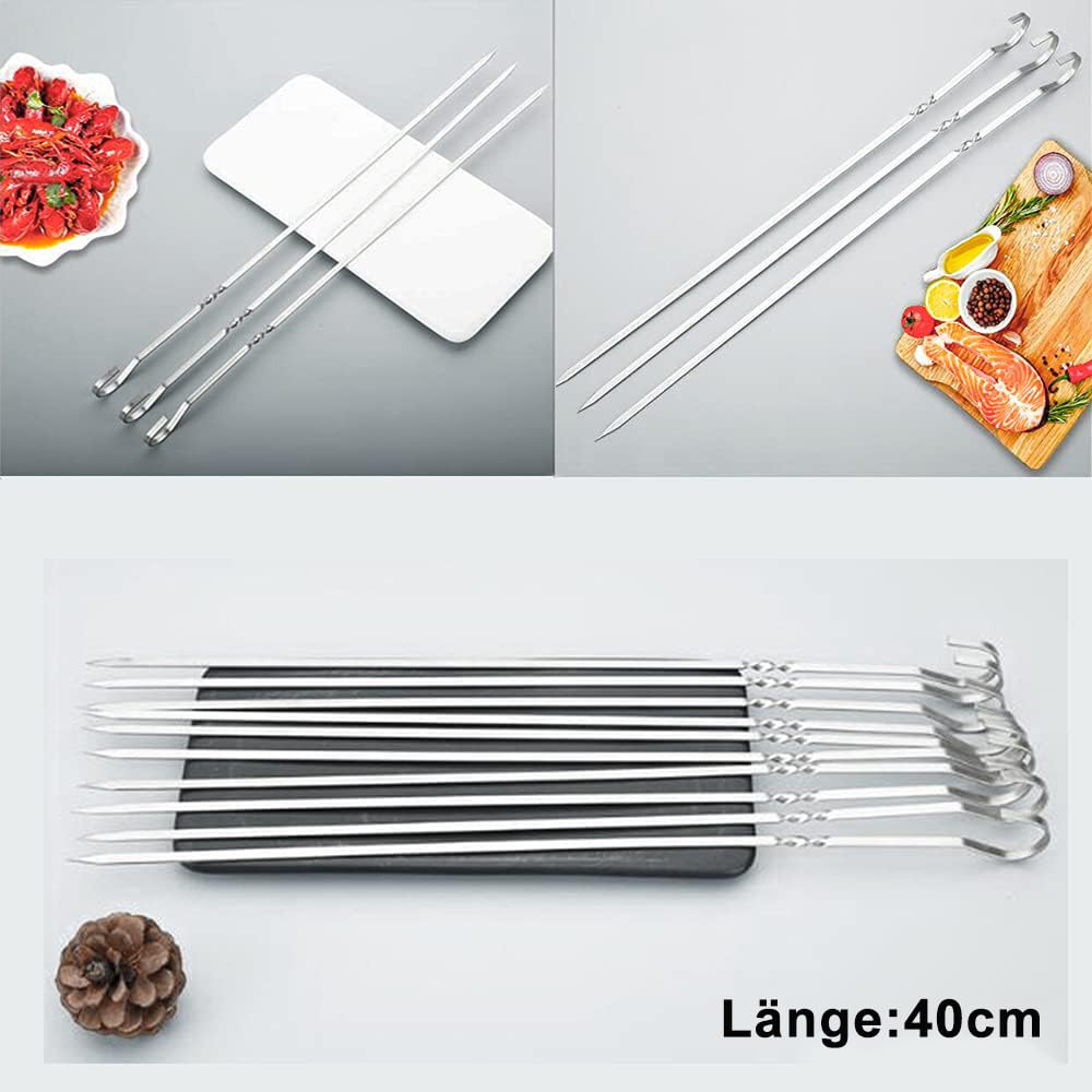 BetterJonny 40cm Brochettes de Barbecue en Acier Inoxydable, Lot de 24 Pièces avec Organisateur