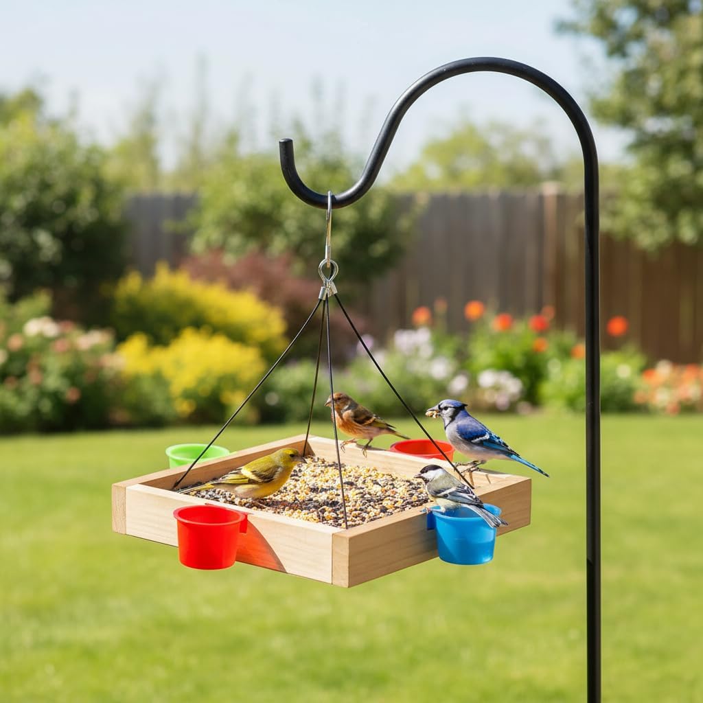 Water Feeder Platform Tray Bird Feeder 12” - Hanging Bird Feeder for Outside Outdoor - Stainless Steel Cable Mesh Base - Weather Proof Birdfeeder for 10 Years - Longtime Outdoor Lasting Heavy Duty