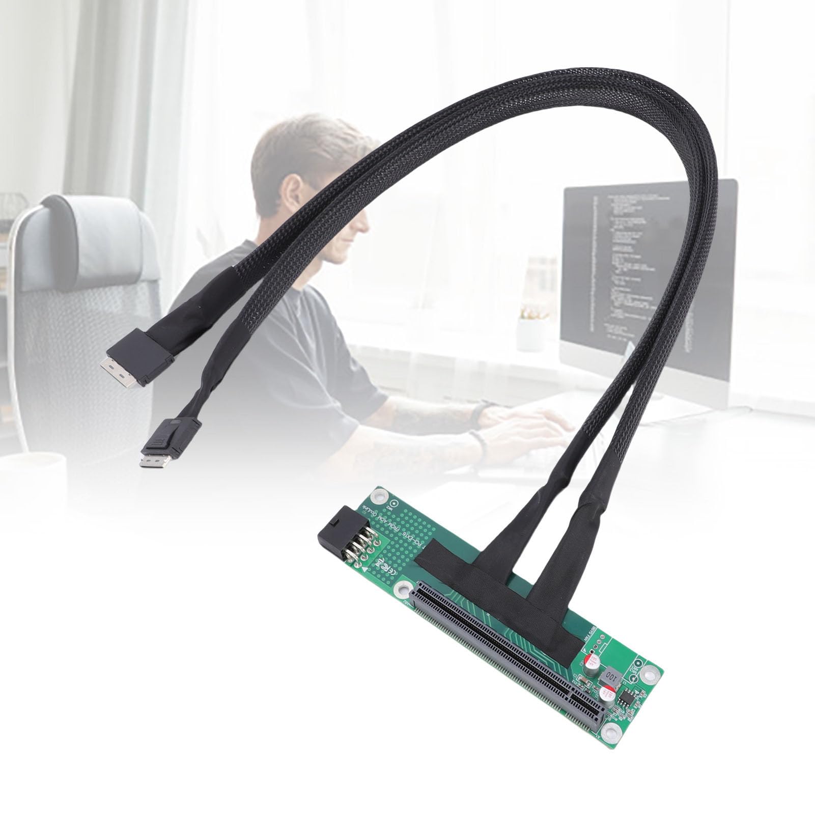 PCIe 4.0 X16 Bifurkationsadapter-Riser-Karte, Hochgeschwindigkeits-Plug-and-Play-Split-Verlängerungskabel, 65 cm Länge für Computer-Motherboard-Erweiterung mit mehreren Geräten