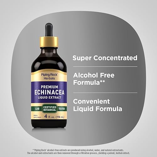 Miniatura 4 de Piping Rock Gotas de equinácea | 4 onzas líquidas | Tintura de extracto líquido | Hierba botánica premium | Suplemento vegetariano | Sin alcohol,