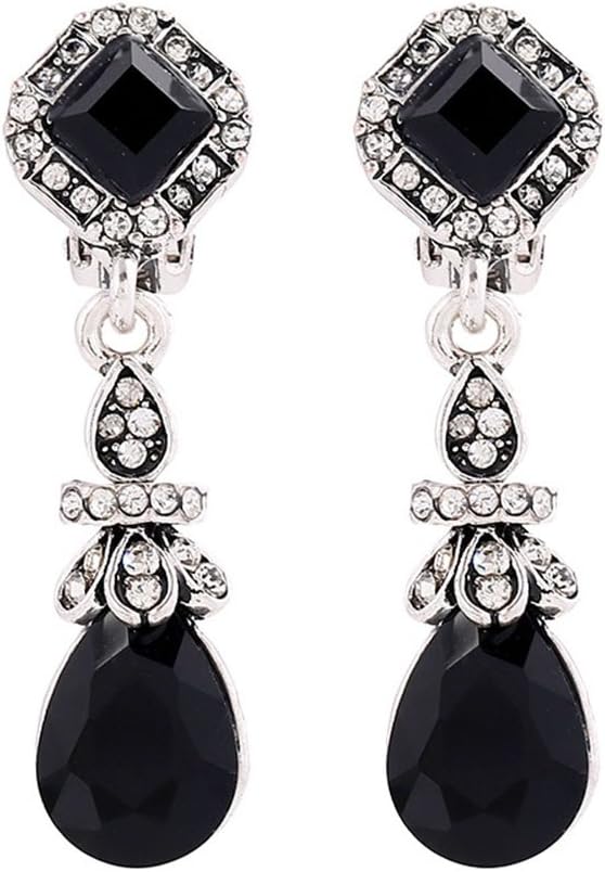 Vintage Bohemian Black Drop Earrings Non Piercing Dangle Earrings for Women Girls