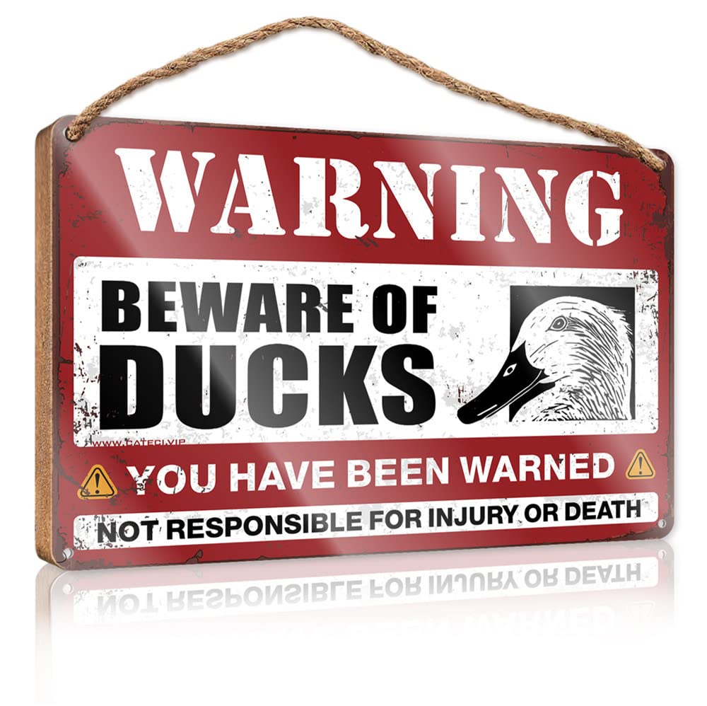 YYHLEH Funny Signs For Bathroom Beware Of Ducks Wooden Sign(15X28CM)