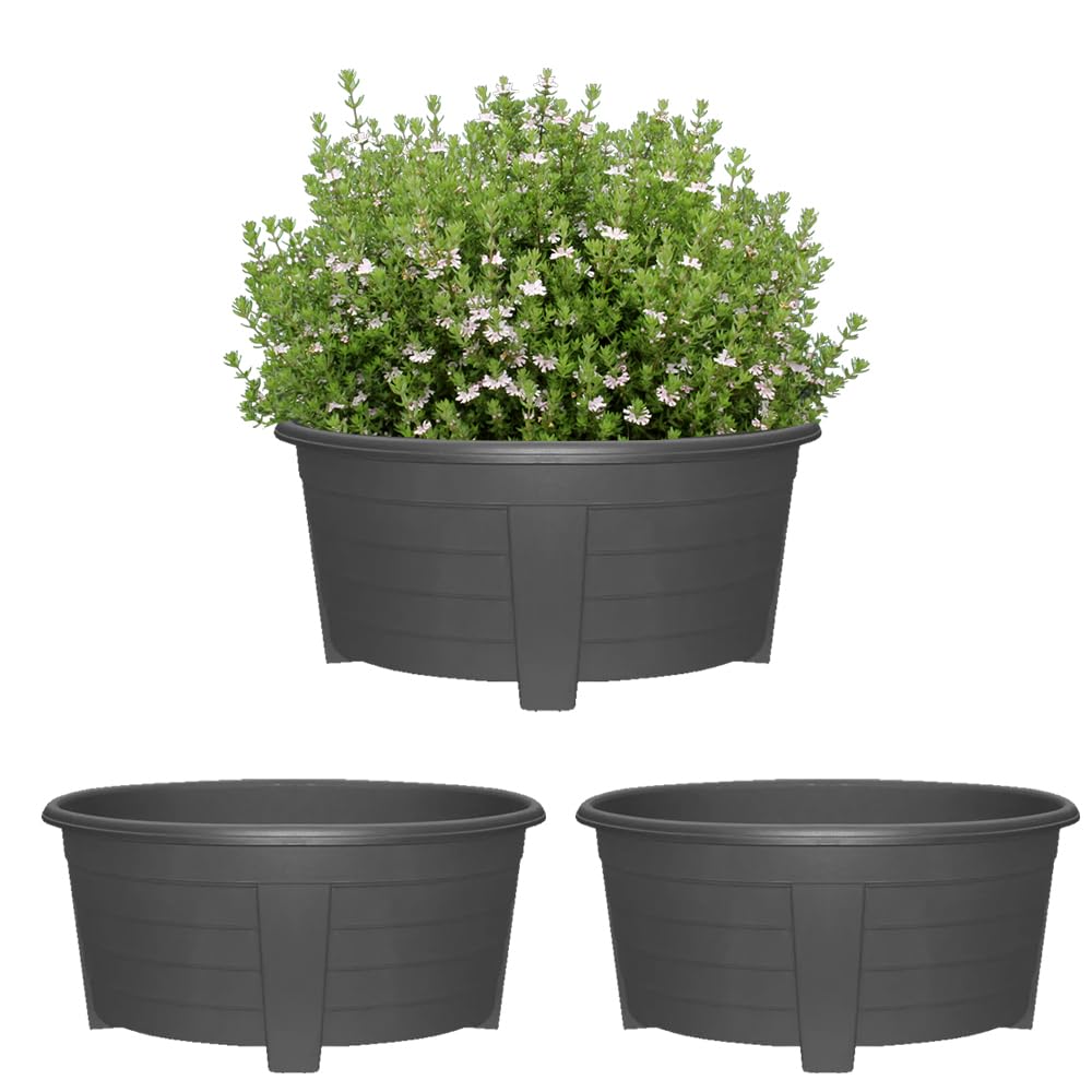 SIDSONS 55cm Large Plastic Oval Plant Pot - Garden Flower Planter Pots Garden Window Herb Box, (Pack Of 2) Indoor & Outdoor Flower Pots/Plant Pot, DIY Drainage Holes, 55cm diameter (3, Sleek Black)