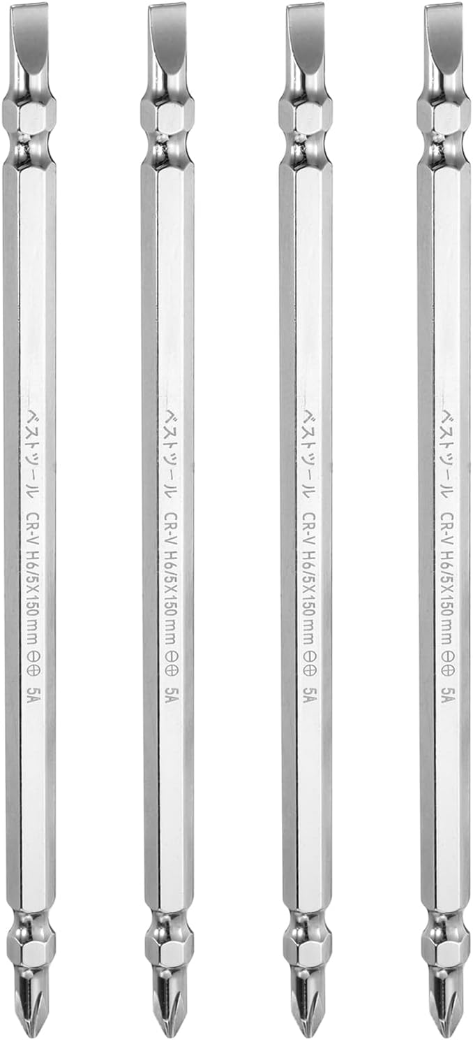 HARFINGTON 4pcs Magnetic Double Ended Screwdriver Bit 5mm PH2/SL6 6"/150mm 1/4" Hex Shank CR-V Steel Phillips Cross Slotted Flat Screw Driver Bit for Power Screwdriver Impact Drill Tool