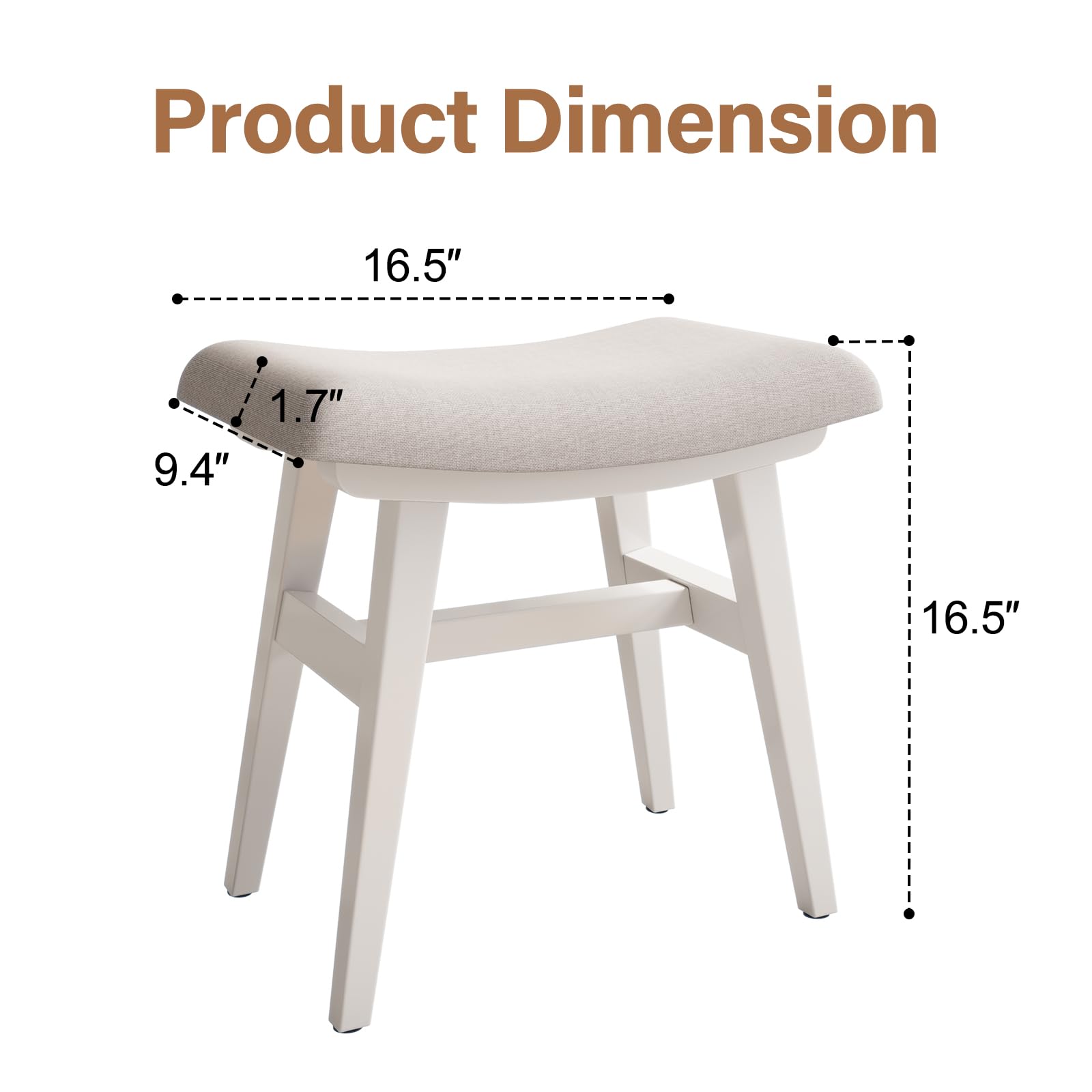 Taburete de tocador pequeño de madera maciza con cojín de sillín, asiento de esponja de alto rebote, silla de maquillaje de fácil montaje, reposapiés para dormitorio, entrada, blanco 6