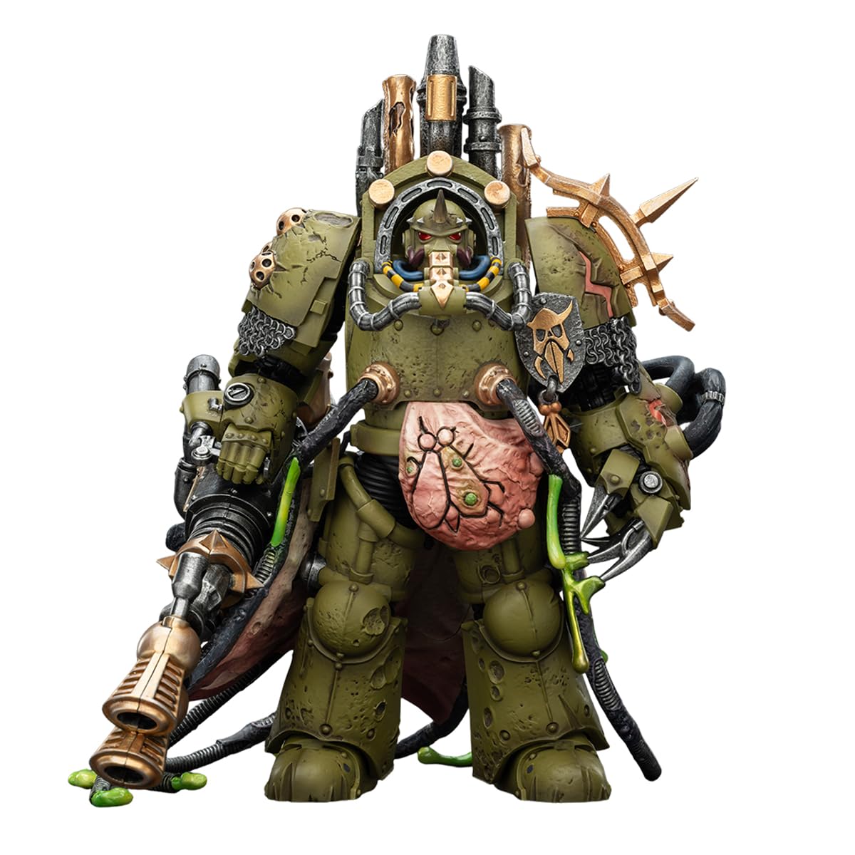 JOYTOY Warhammer 40K 1/18 Action Figure Death Guard Lord of Virulence with Power Fist and Twin Plague Spewer Collection Model Birthday gift