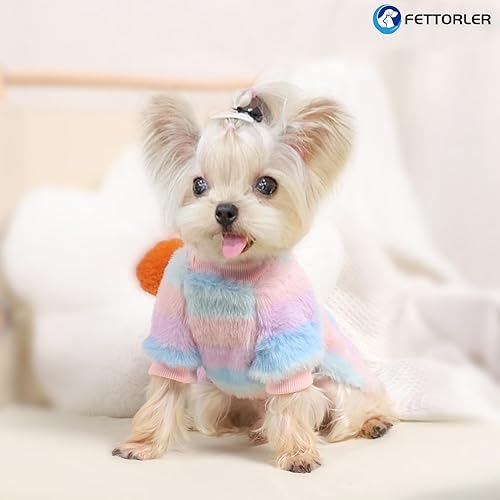 Miniatura 5 de Suéter de forro polar para perro, ropa de invierno para cachorros para perros pequeños, vestido a rayas para mascotas, traje para Chihuahua, Yorkie,