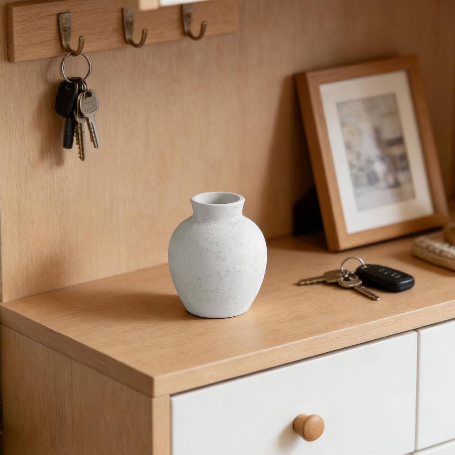 Handmade White Ceramic Vase 6.1 Inch, Farmhouse Boho Tabletop Centerpiece for Living Room, Rustic Wabi-Sabi Decor for Wedding Mantel Shelf