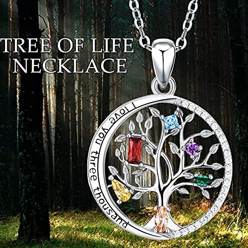 Aniu Family Tree of Life Necklace for Women/Girls, 925 Sterling Silver Birthstone Pendant, 5A Cubic Zirconia Jewellery(with Gift Box)