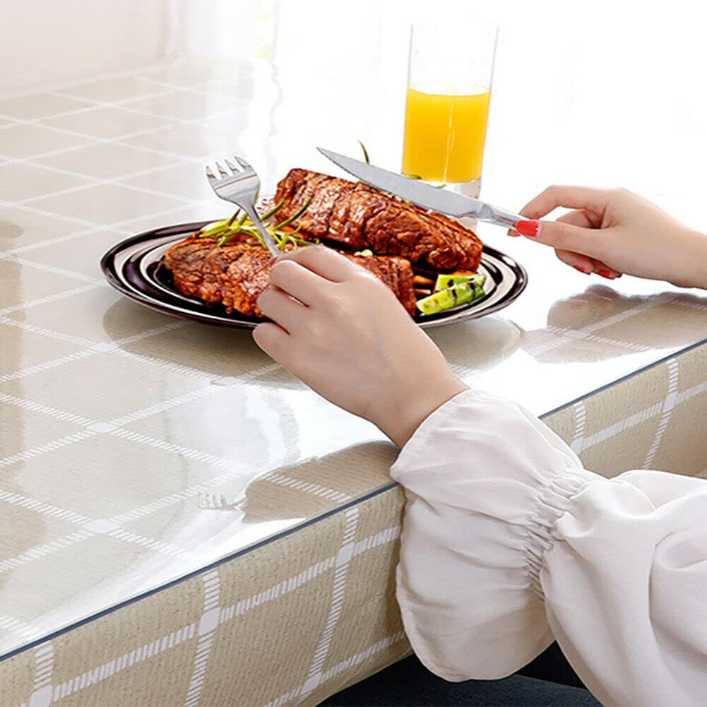 Nappe de table en PVC transparent,200x100 cm,2 mm d'épaisseur,Protection de table en plastique transparent,Imperméable et résistante à l'huile,Pour la cuisine, la salle à manger, le bureau