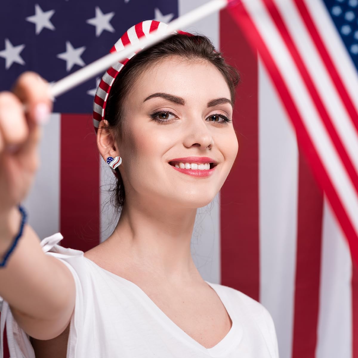 American Flag Earrings for Women - Patriotic Red White and Blue Bow Stud Earrings 4th of July Accessories Outfit Jewelry Gifts