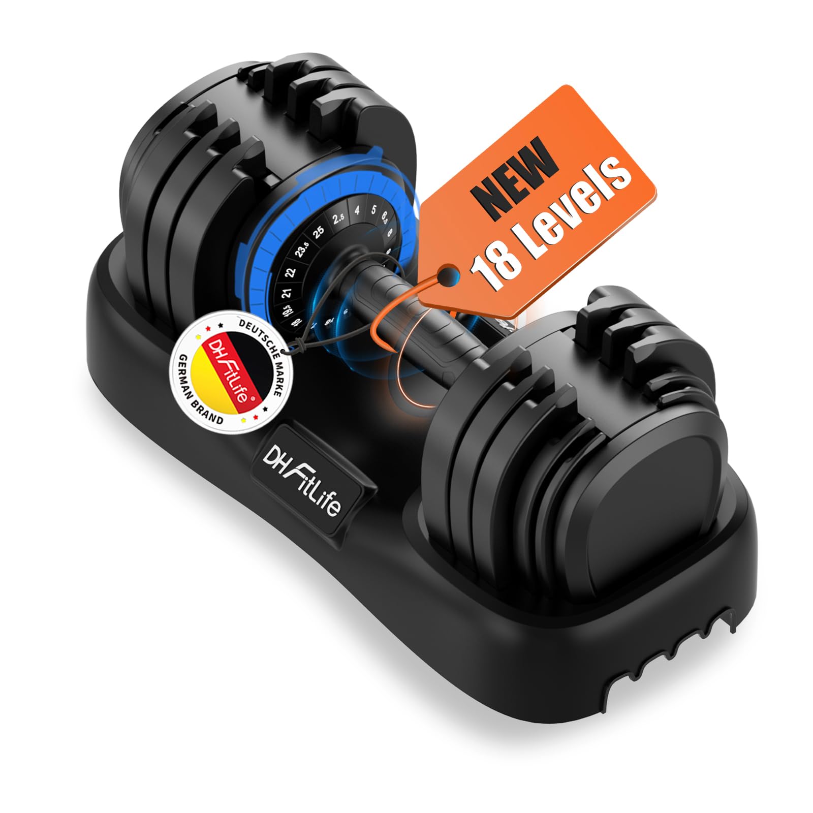 DH FitLife 2026 Nowy Zestaw Hantli – Regulowane Hantle Krótkie 2,5–25 kg z 18 Poziomami Wagi | Zestaw Hantli Krótkich z Obciążeniem | Dumbbell Set dla Mężczyzn i Kobiet
