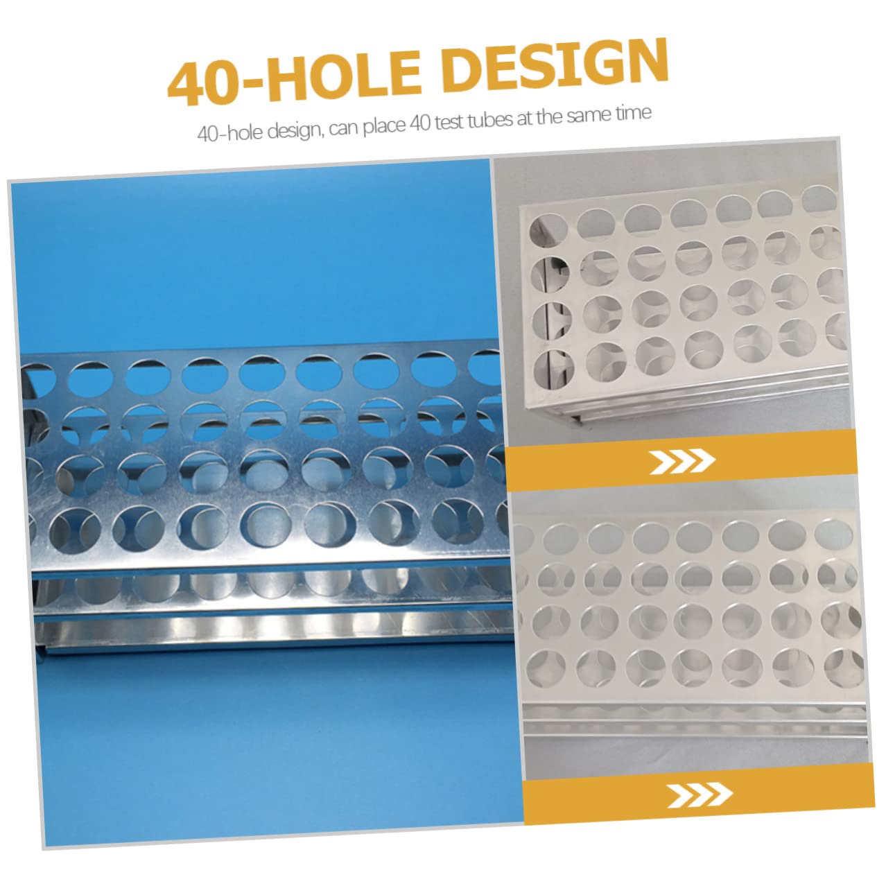 Support Surface Polie Lisse en Aluminium Argenté pour Tubes à Essai Cadre Rigide 40 Trous pour Laboratoires et Entreprises Industrielles