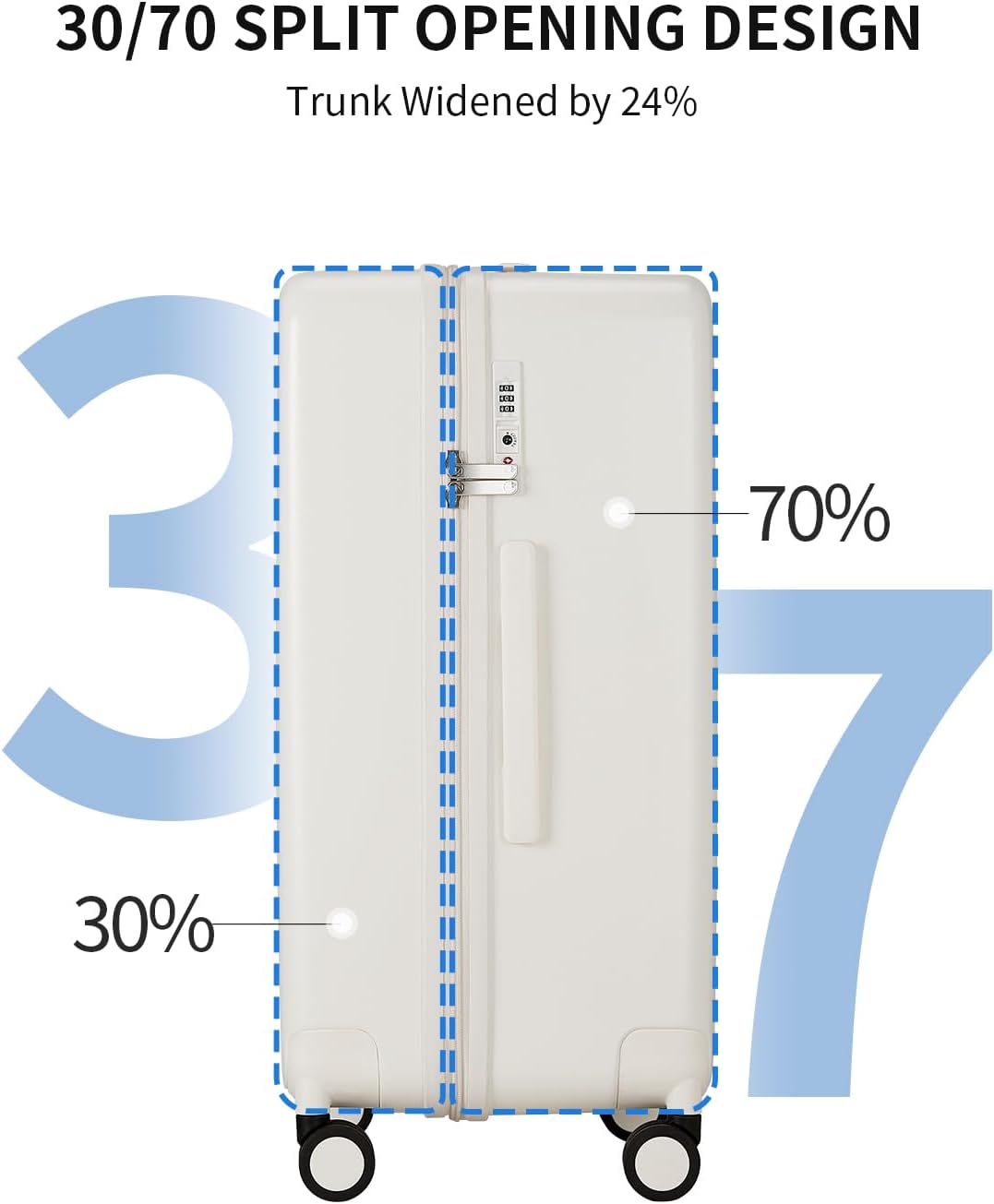 aji 70/30 Split Opening Carry On Luggage Airline Approved, 20 Inch Lightweight Trunk Luggage with 360° Spinner Wheel, Travel Carry On Suitcase with Dry Wet Separation Bag for Women Men,Coconut White - Image 3