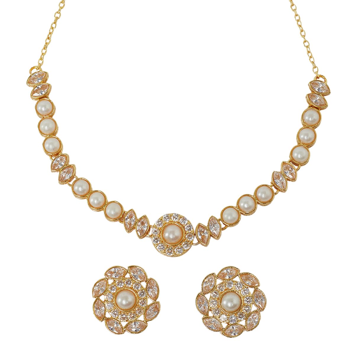 VOYLLAGold Toned CZ Embellished Necklace Set