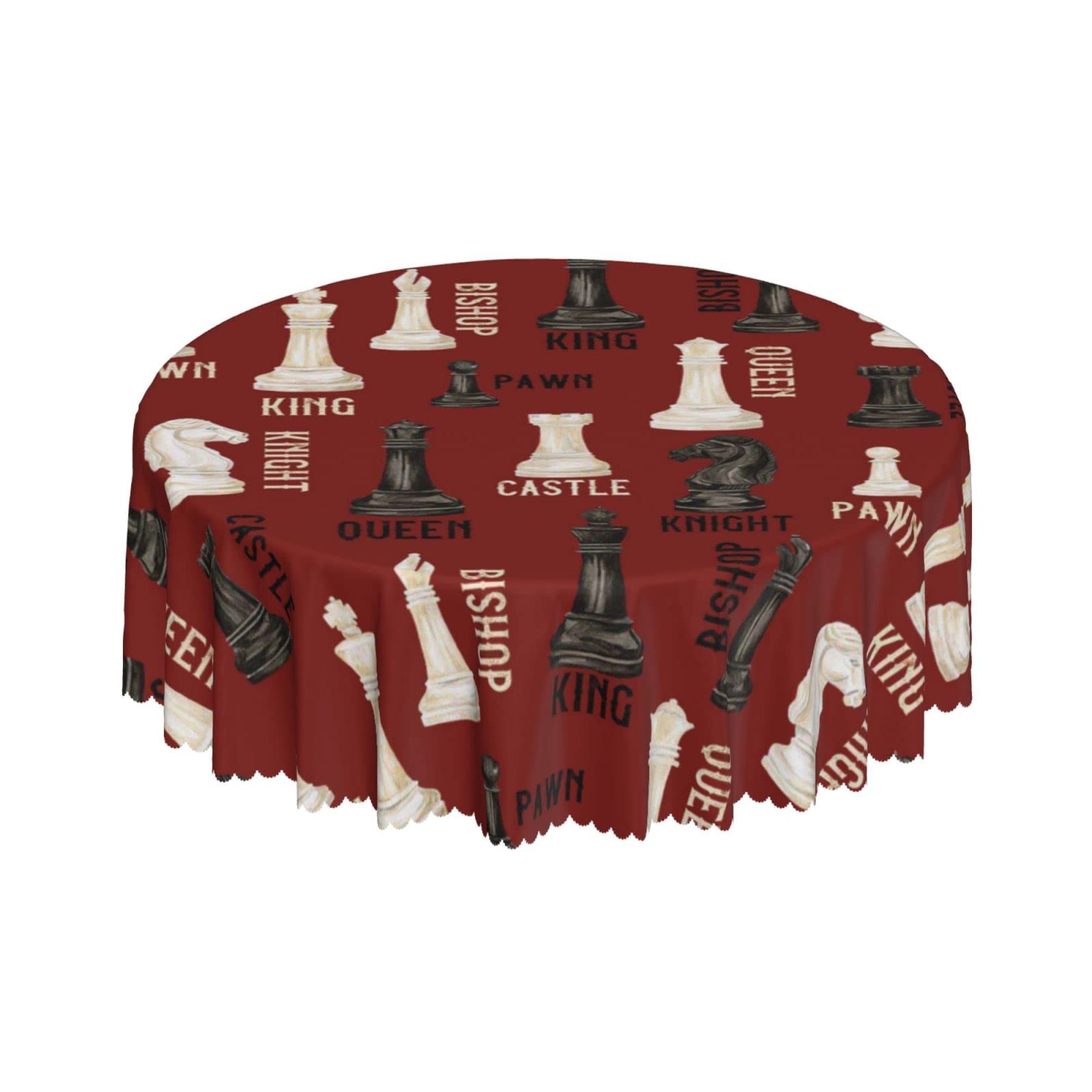 Lsjuee Chess Red Round Tablecloth 60 Inch Printed Washable Tablecloth for Dining Party Holiday Fall Home Decorative