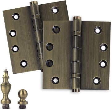 Embassy Door Hinge Solid Brass - 4 x 4 Inch, Heavy Duty, Antique Brass, Ball Bearings, Rust Resistant Stainless Steel Pin, Architectural Designer Grade, Home Improvement, 3 Pack