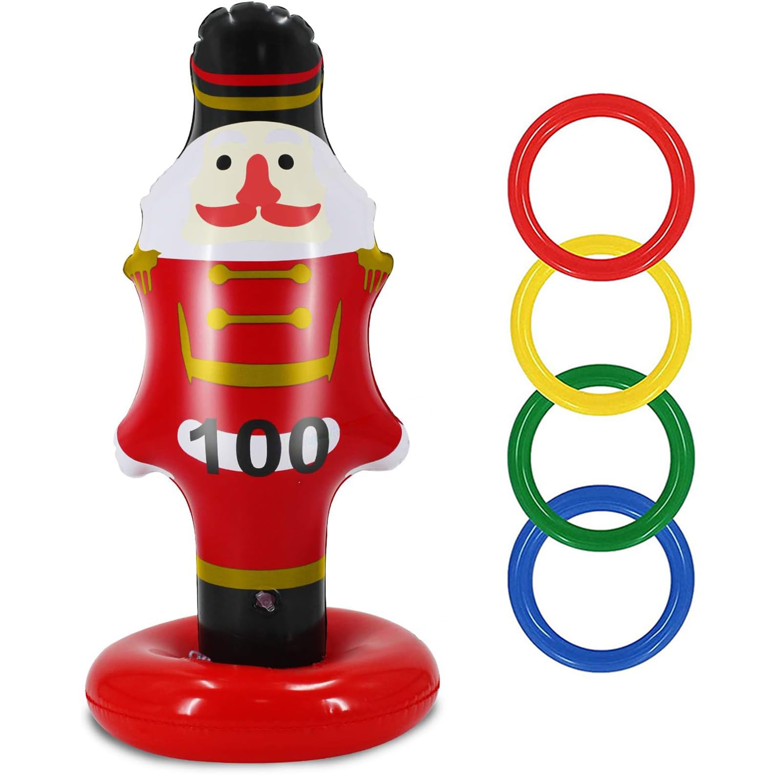 100 Scores Christmas Ring Toss Game 5PCS Inflatable Nutcracker Rings Toss Toys for Kids,Adults,Xmas Party Toss Games Target Toy Christmas Stocking Filler Games for Family Xmas Gifts Party Favors Games