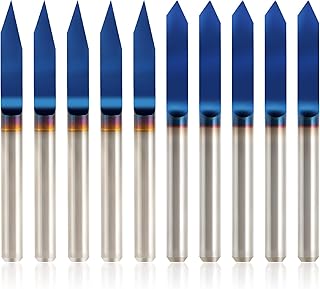 V Groove Router Bits 1/8" Shank CNC Wood Carving Bits 10pcs 30°& 60°Engraving Bits Nano Blue Coat Solid Carbide CNC Router Bits for 2D&3D Sculpture Signmaking