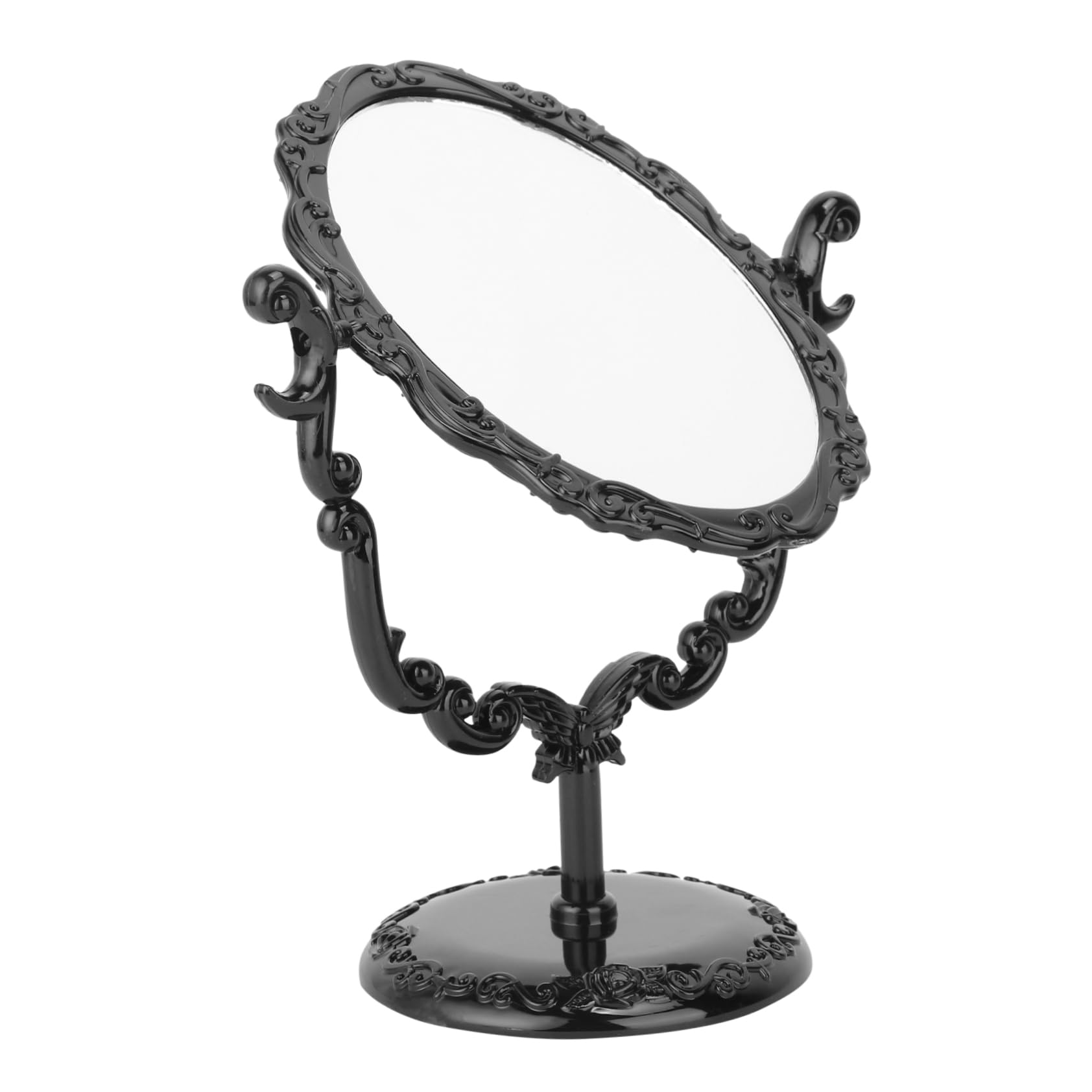 Housoutil Vintage Desktop Makeup Mirror Makeup Mirror Desktop One Side Mirror Black Gothic Stand Mirror Vintage Hand Dresser Mirror Mirrors Rotatable Mirror Hairdressing Mirror Cosmetic Miss