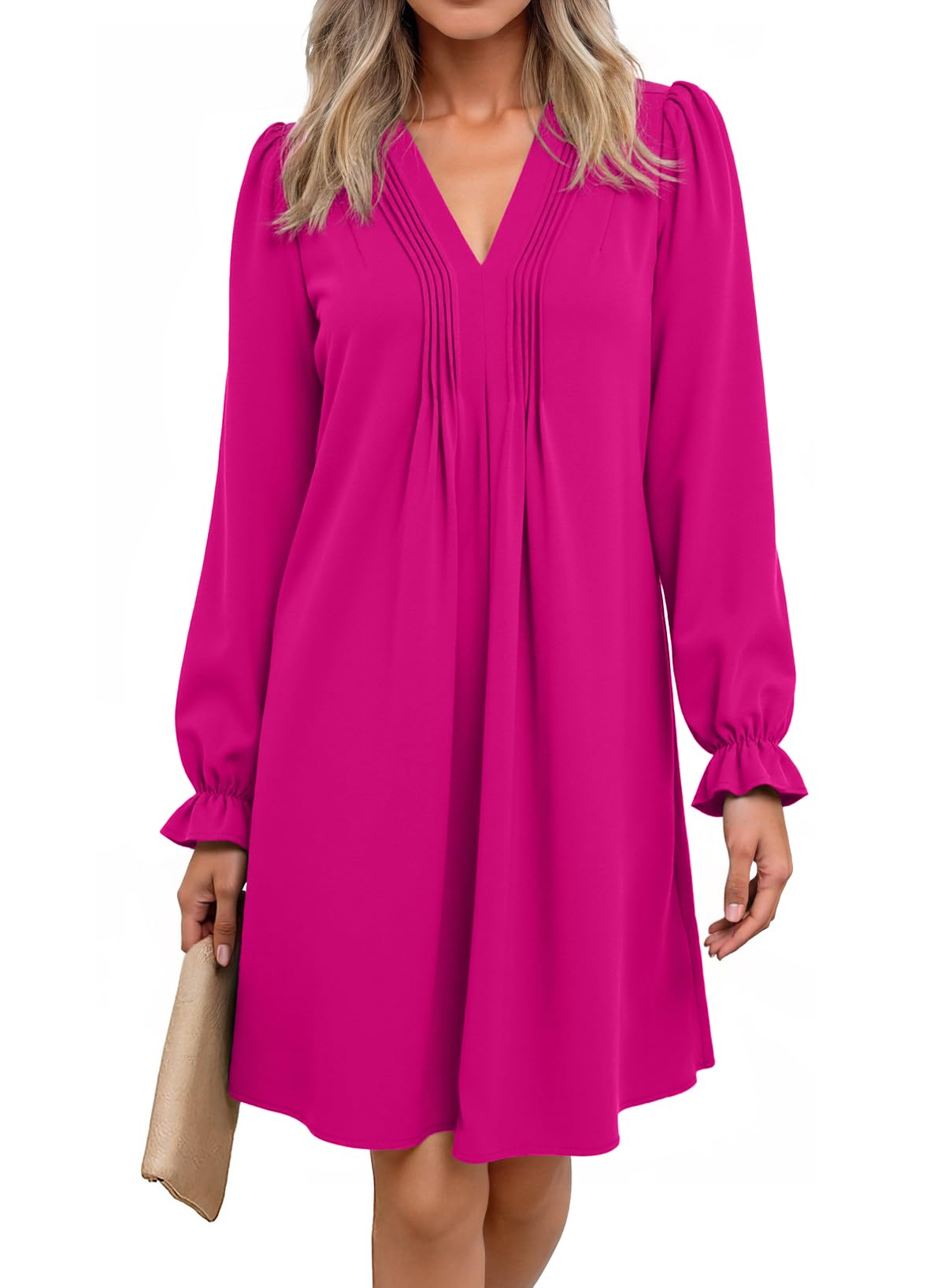 Dokotoo Womens Casual Dress A-Line Ruffle Sleeve V Neck Midi Dress