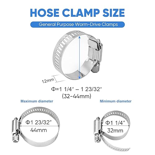 Miniatura 32 de TICONN - Juego de 60 abrazaderas de manguera, abrazaderas de manguera de tornillo sin fin de acero inoxidable 304 de 1/4 a 1-1/2 pulgadas