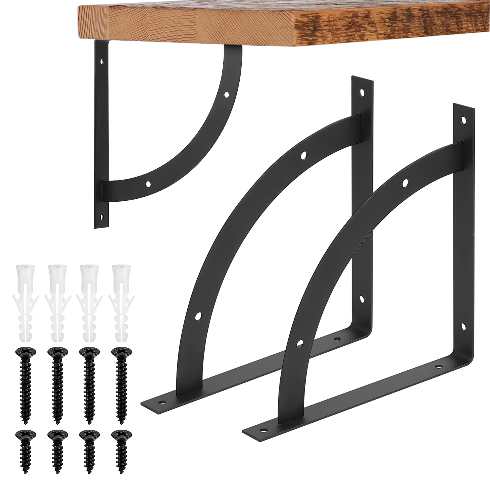 2 Pcs Heavy Duty Shelf Brackets Heavy Duty, Black Brackets for Shelves Brackets Wall Mounted, 90 Degree Right Angle Triangle Self Brackets for Shelving Radiator Greenhouse Shelf Brackets, 7x7"