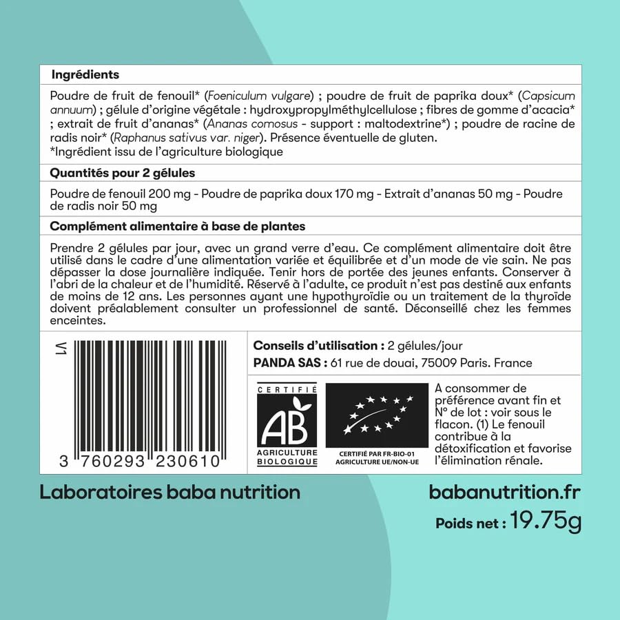 Baba Nutrition - Detox & Brûleur – Complément Alimentaire Minceur Naturelles à Base de Plantes – 2 x 60 Gélules – Cures 1 Mois - Bruleur de Graisse Puissant & Détoxification Complète
