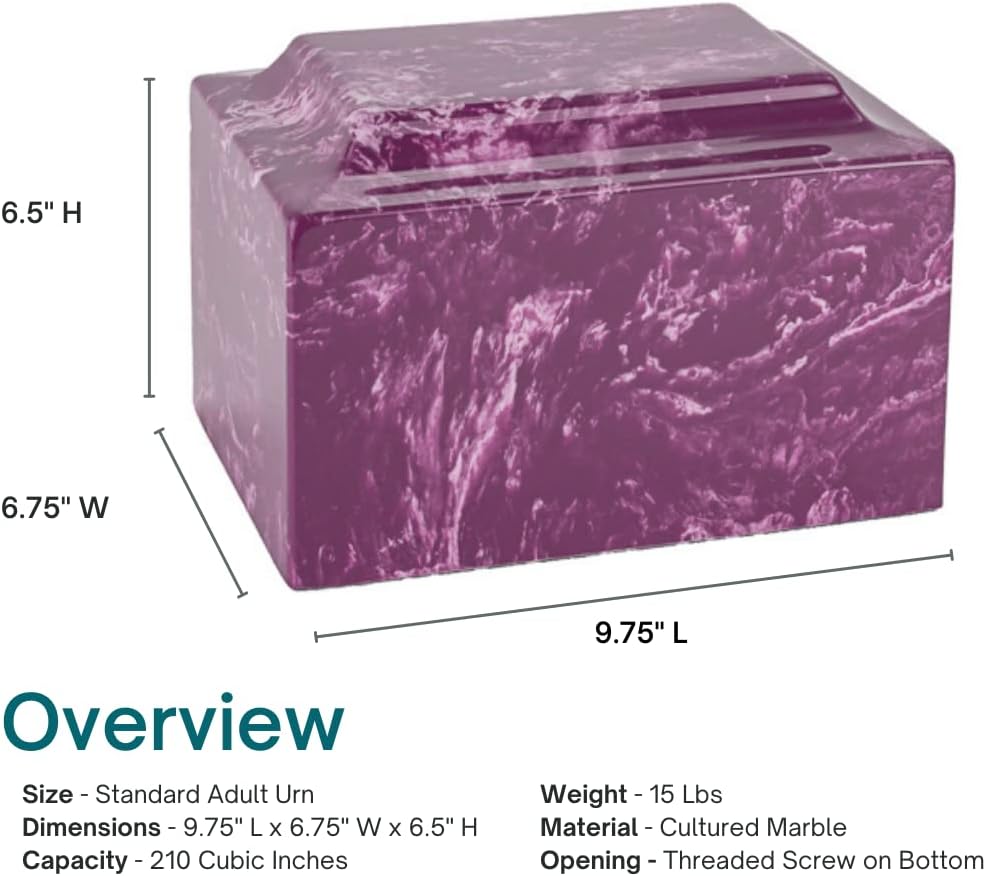 Custom Engraved Amethyst Classic Cultured Marble Cremation Urn for Human Ashes, Purple Ground Burial, Home Display and Funeral Memorial