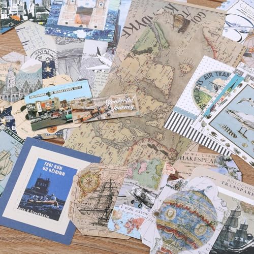 Image of VIBE VISTA Vintage Aesthetic Scrapbook Kit, 346 Pcs, A6 Grid Notebook, Washi, Envelopes, Scrapbook Papers, Folding Labels, Background Papers, Photo Frames, Calendar Stickers, Stickers (Global Travel)