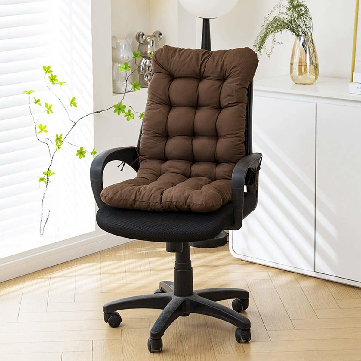 Miaogoo Garden High Back Chair Seat Pad, Outdoor Indoor Seating Cushion with Straps and Backrest, Soft Durable & Comfy Seat Padded Upholstery for Furniture (Brown,70x35cm)